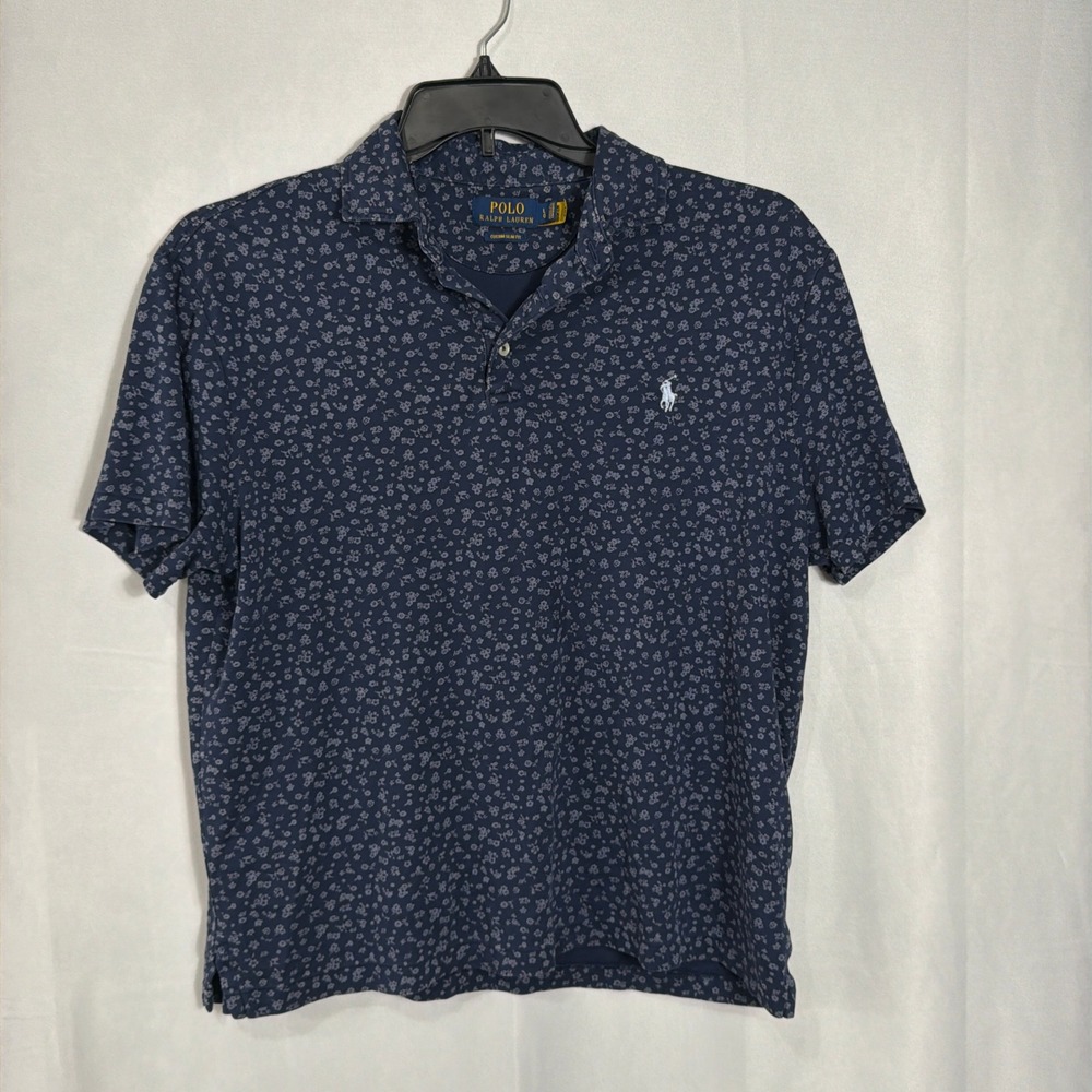 Polo Ralph Lauren Polo Shirt Large Custom Slim Fit Floral Navy Blue Mens